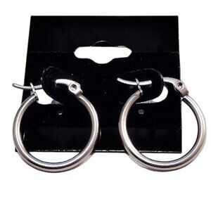 3/4 Inch 20mm Tube Hoop Pierced Post Earrings Silver Tone
